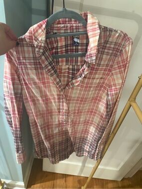 Free People Pink Plaid Button-Up Shirt